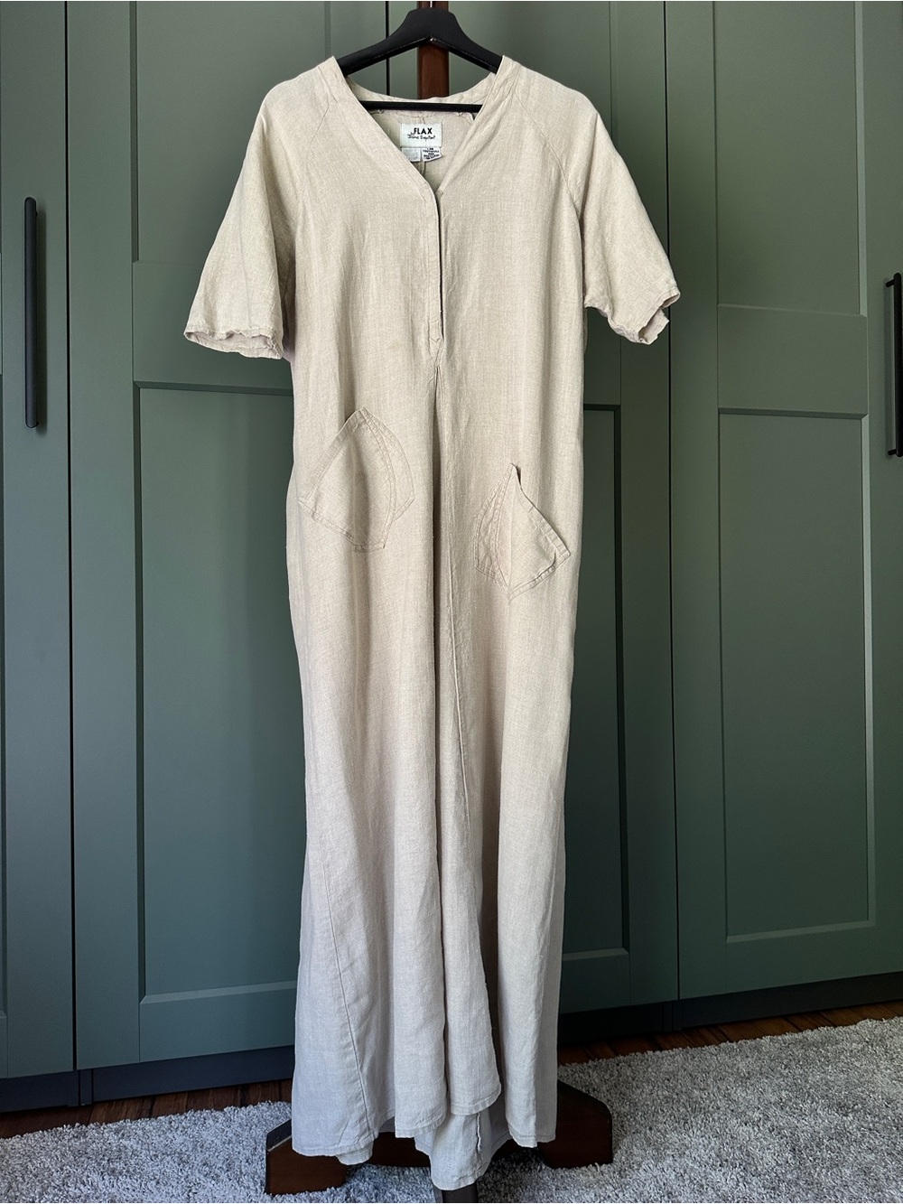 FLAX by Jeanne Engelhart Tan Linen Maxi Dress